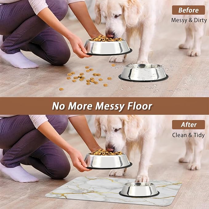 Marble Dog Food Mat for Floors, Cat Dog Bowl Mats for Food and Water, Non-Slip - Image 5