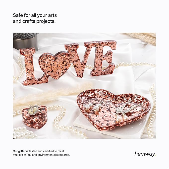 Hemway Glitter for Resin 100g Rose Gold Metallic Crystals for Epoxy Craft Super Chunky Flakes Tumblers Wax Melt