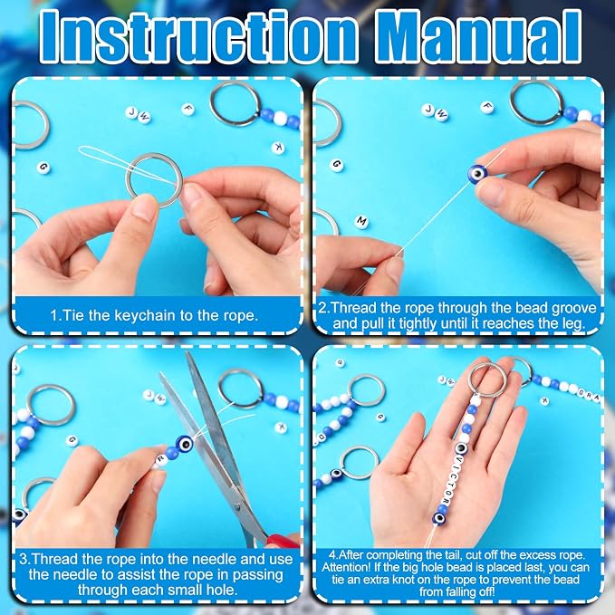Landical 564 Pcs Evil Eye Keychain Making Kit DIY Bead Keychain Charm Blue Key - Image 3