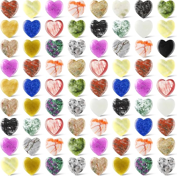 Nuenen 72 Pcs Natural Heart Shaped Healing Crystal Stone Bulk 1 Inch Polished by Nuenen
