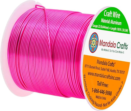 Mandala Crafts 22 Gauge Anodized Aluminum Craft Wire for Jewelry Making - 100 FT Colored Flexible Hot Pink Wire - Bendable for Bonsai Armature Crafting Sculpting