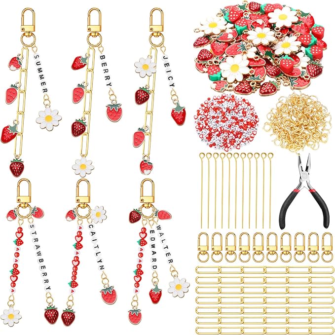 CraftyDream 558 Pcs Strawberry Charms Keychain Making Kit Strawberry Beads DIY by CraftyDream