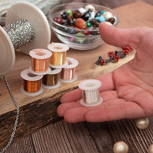 The Beadsmith Craft Wire Assortment - Tarnish-Resistant Copper Wire for Jewelry Making, 6-Pack, 0.75-Inch Mini Spools, 4 Yd Each, 22-Gauge, Assorted Colors, Medium Temper
