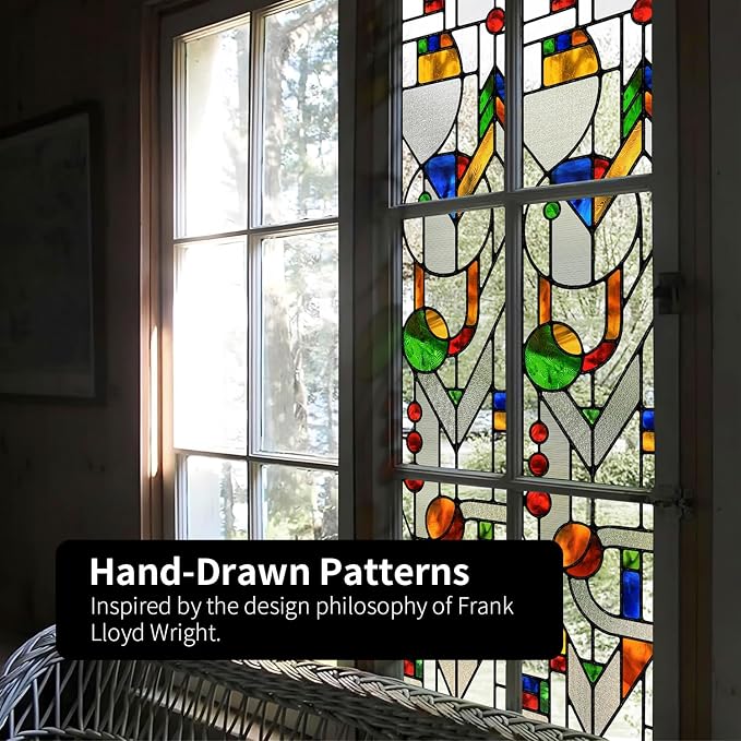 Original Hand Drawn Faux Stained Glass Window Film Double-Sided Texture Static - Image 5