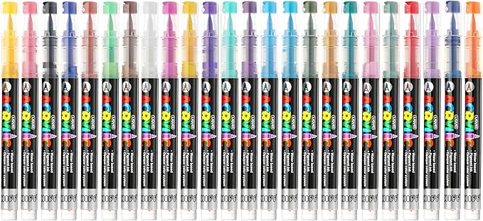 24 Colors Acrylic Paint Pens, Non-Bleeding Brush Tip Markers Pens for Glass, Canvas, Stone, Rock Painting, Wood, Ceramic Surfaces, DIY Crafts Making Art Supplies