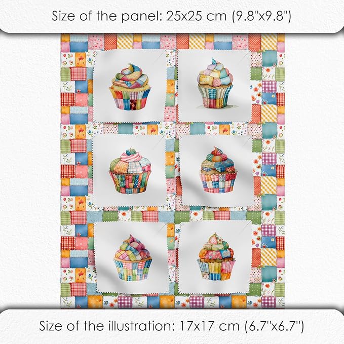 Patchwork Cupcake Fabric Panel – Single Continuous Cotton Satin Panel - Image 6