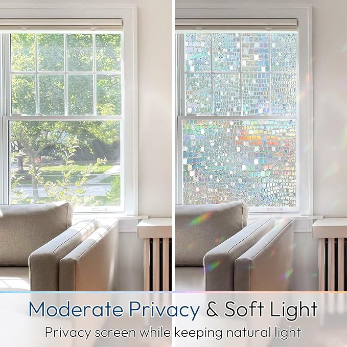 rabbitgoo Window Privacy Film Decorative Rainbow Cling, 23.6" x 118.1" | 3D - Image 3