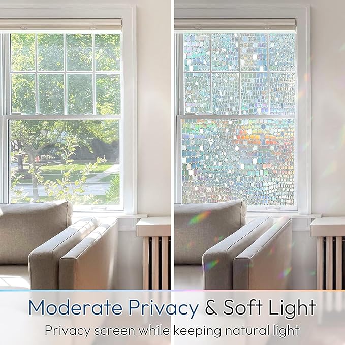 rabbitgoo Window Privacy Film Decorative Rainbow Cling, 35.4" x 157.4" | 3D - Image 3