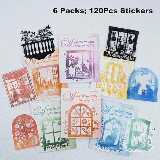 120Pcs Silhouette Window PET Sticker Set, Transparent Nature Stickers for Scrapbooking, Journaling, Planner, DIY Crafts