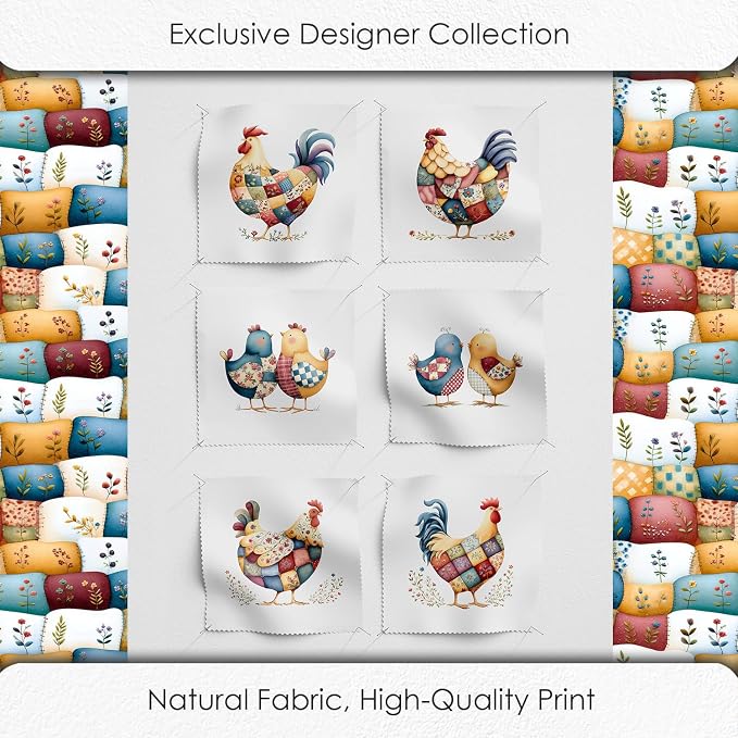 Farmhouse Chicken Patchwork Cotton Fabric Panel – 6 Designs + Bonus Patchwork - Image 5
