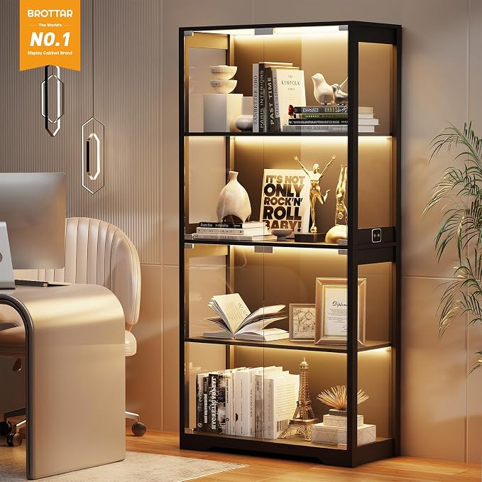 BROTTAR Display Cabinet with Glass Doors, 4-Tier Display Case, Storage Cabinets - Image 5
