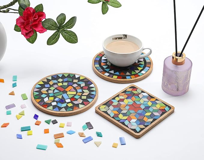 Lanyani 2 Sets of DIY Mosaic Craft Kits Mosaic Tiles Coaster Kit Make Your Own - Image 6