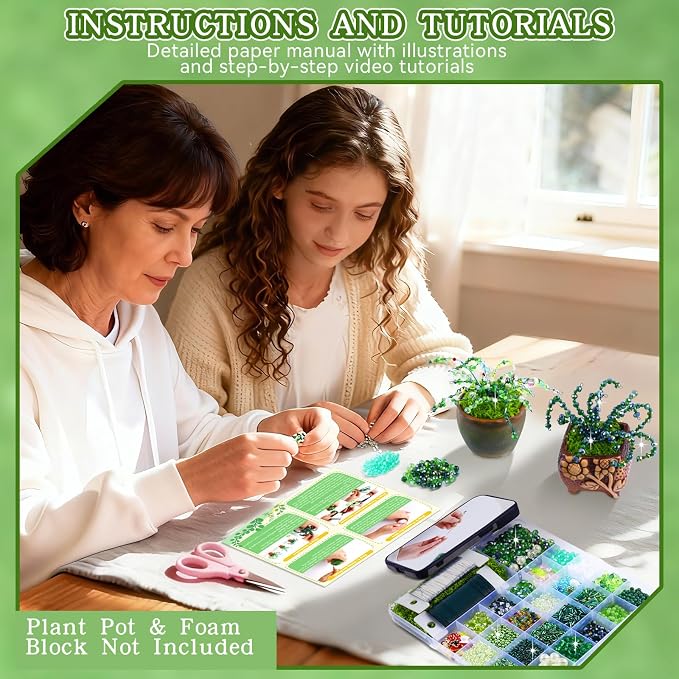 FOGWOWO 5422 Pcs Beaded Plant Kit Forever Plant Kit Green Glass Beads - Image 5