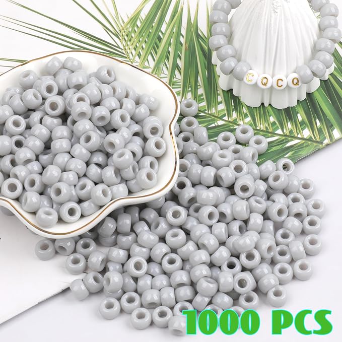 1000Pcs Pony Beads Bracelet 9mm Gray Plastic Barrel Pony Beads - Image 2