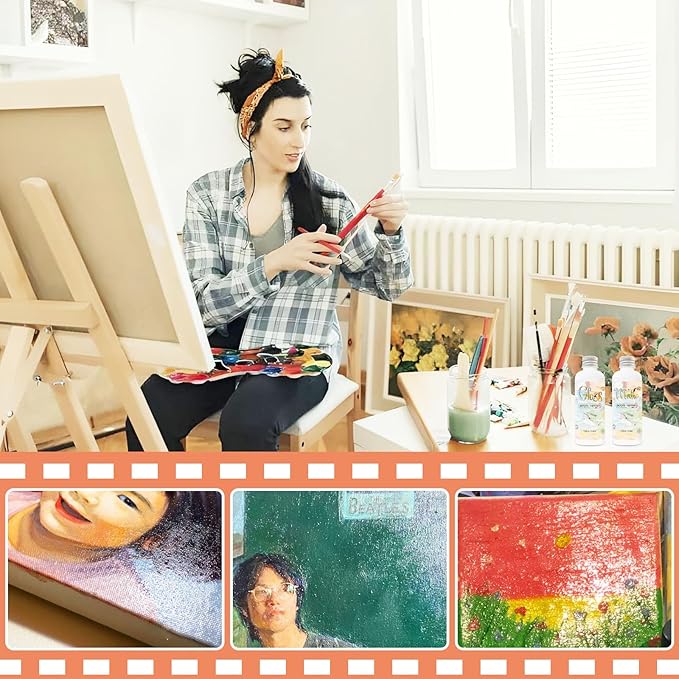 Gloss Varnish for Acrylic Painting, 2 x 100ml Clear Acrylic Varnish Keeps Paintings from Yellowing, Cracking, Maintains Permanent Color (Gloss + Matte)
