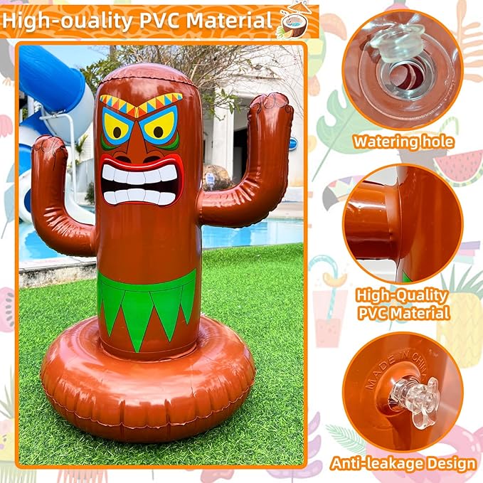 25" Inflatable Luau Tiki Pool Toss Games, Tiki Pool Ring Toss Toys with 4 Rings for Boys Girls Adults Indoor Outdoor Tropical Summer Swimming Inflatable Bean Bags Toss Hawaiian Luau Party Supplies