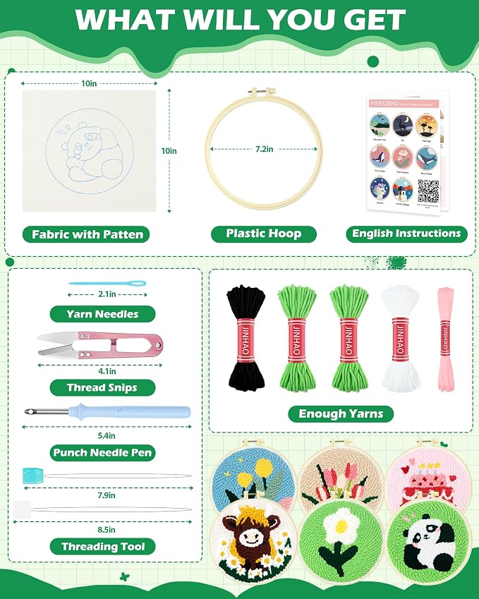 FIVEIZERO Punch Needle Kit for Beginners, Panda Punch Embroidery Kit - Image 2