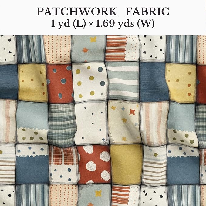 Soft Neutral Patchwork Cotton Fabric Panel 61 x 36.6 Inches, Minimal Geometric - Image 2