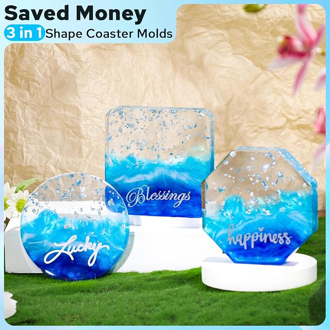 LET'S RESIN Extra Deep Coaster Resin Molds, 6 Cavity Round/Square/Octagon Shape - Image 5