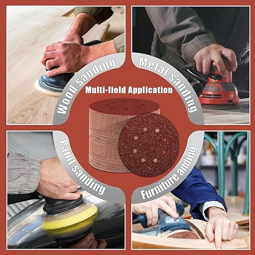 100 Grit 5 Inch Sanding Discs Hook and Loop Sandpaper, 150 PCS 8 Hole Adhesive Coarse Sand Paper for Random Orbital Sander