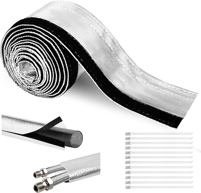 Wire Heat Shield Wrap for Car Hose Lines, 1-1/4" I.D.x 10FT, by Amerbro