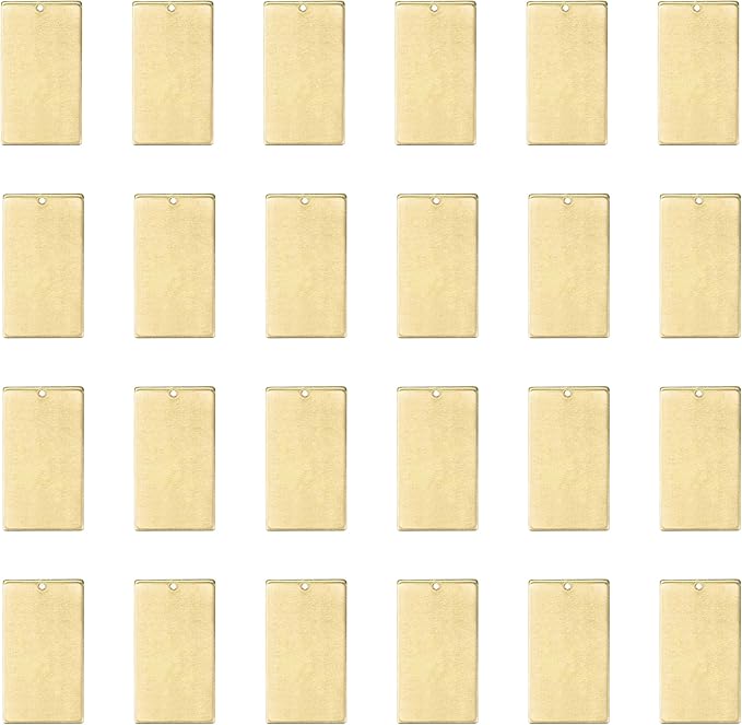 ImpressArt - Premium Metal Stamping Rectangle Blanks for Metal Stamping and Jewelry Making (24 Pack) (11/16" x 1 1/4" Rectangle w/Hole, Brass)