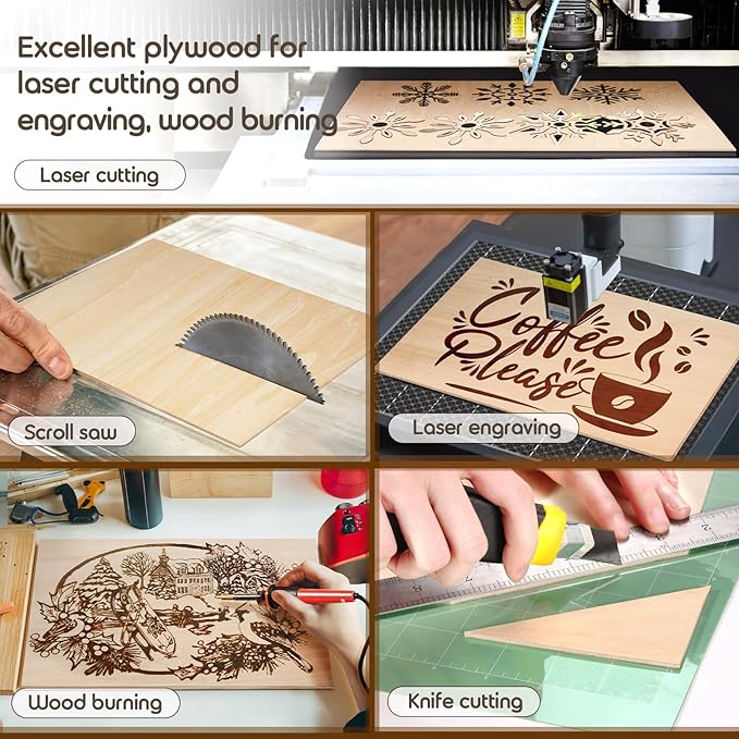 12 PCS 12x20x1/8 Inch Basswood Sheets, MAPRIAL Smooth 3mm Plywood for Laser Cutting, Unfinished Wood Board for Engraving, Wood Burning, Painting, Crafts, Ornaments, Models, Cutter, Engraver, Gifts