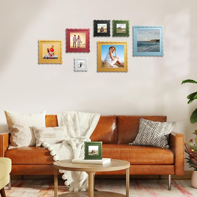 4x4 Picture Frame with Mat for 3x3, Wavy Edge Wooden Real Glass Photo Frame for - Image 6