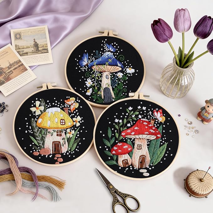 Uniartfy 3 Sets Embroidery Kit for Adults Beginners, Needlepoint Kits Cross - Image 5