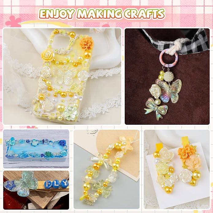 350 Pieces 3D Resin ABS Colorful Rose Flower Bows Butterfly Charms - Image 8
