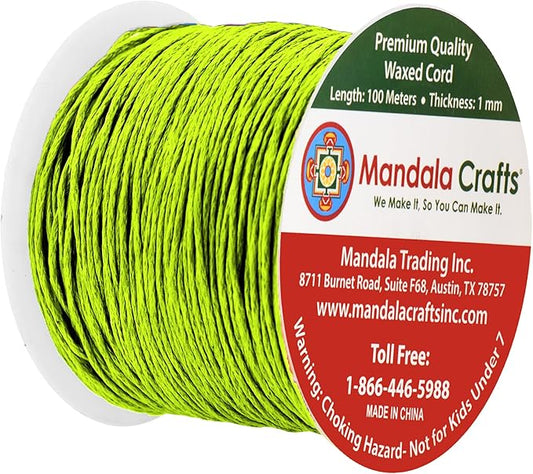Mandala Crafts 1mm 109 Yards Yellow Green Cotton Waxed Cord for Jewelry Making Bracelet Cord Waxed String - Beading String Thread Jewelry Cords for Necklaces String