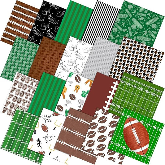 Ganeen 60 Pcs 10 x 10 Inch Football Quilting Fabric Squares Vintage Football Fat Patchwork Precut Strips Retro Green and Brown Fabric Bundles for Holiday DIY Craft Sewing Quilt Material Handmade
