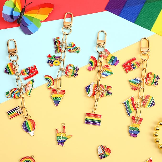 AUGSUN 189Pcs Pride Keychain Making Kit LGBT Rainbow DIY Keychain Craft | - Image 7