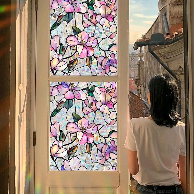 Bloss Purple Magnolia Flower Sunroof Film Decorative, Stain Glass Window Film - Image 6