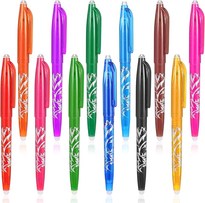 12pcs Heat Erasable Pens for Fabric, Fabric Marking Pens Fabrics Markers No Ghost Lines, Disappearing Ink for Precise Marking for Quilting Sewing Embroidery DIY Dressmaking Fabrics Tailors Chalk