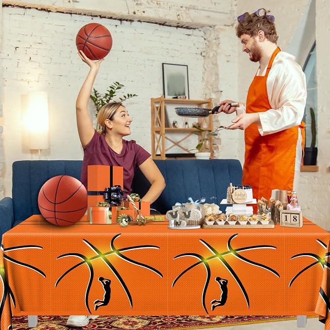 Basketball Party Decorations 2PCS Basketball Plastic Tablecloths Disposable - Image 2