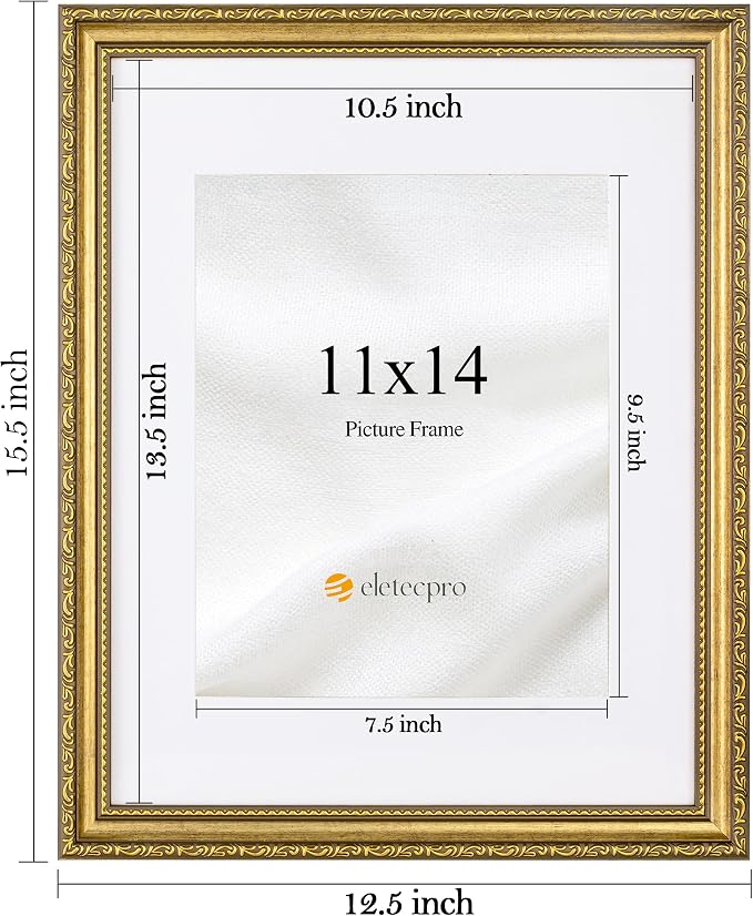 eletecpro 11x14 Vintage Picture Frame, Glass Cover, Horizontal or Vertical - Image 3