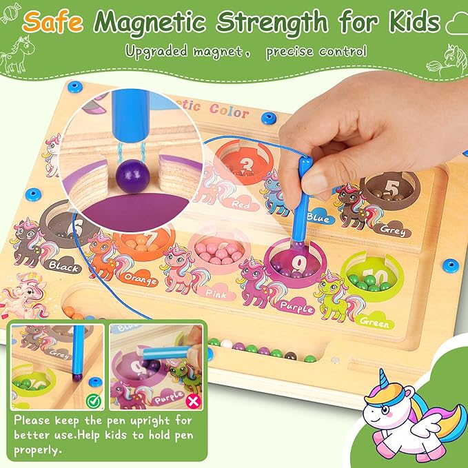 2 in 1 Double Side Magnetic Color and Number Maze, Alphabet Board Aged 1-3 Unicorn Toys, Montessori Magnet Puzzle Learning Counting Matching Gifts for Toddlers Kids Girls Boys 3 4 5 Year Old Christmas