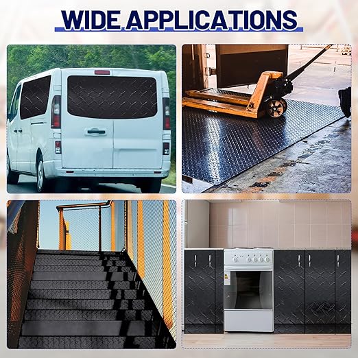 1pcs Diamond Plate Sheet Metal Heavy Duty Tread Aluminum Sheet Diamond Tread Plate for Wall Covering, Cargo Trailer, RV and More (12'' X 120'' X 0.06'',Black)