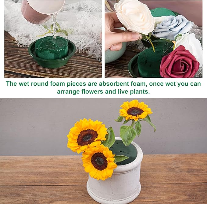 12Pcs Round Floral Foam Blocks, Wet and Dry Foam Bricks for Fresh and Artificial Flowers, Perfect for Wedding Decor, DIY Crafts, and Party Decorations