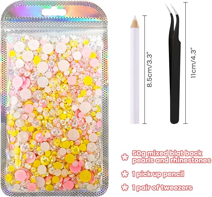 ASTARON 50g Mix Flatback Rhinestones Half Pearls - Image 2