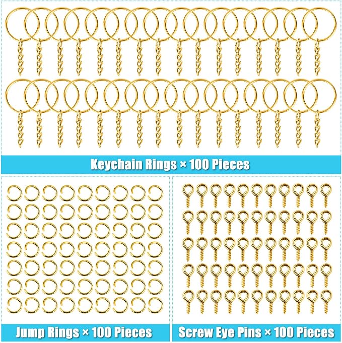 Keychain Rings Kit for Crafts Gold, PAXCOO Includes 100Pcs Split Key Ring - Image 3