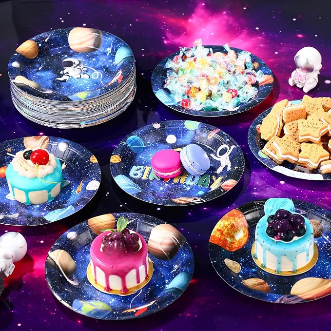 Funnymoom 60 Pcs Outer Space Birthday Party Supplies 7 Inch Solar System Paper - Image 6