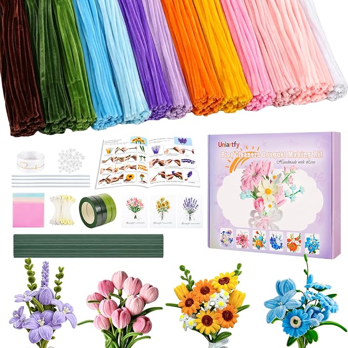 800 PCS Pipe Cleaners Craft, Pipe Cleaners Flowers Kit by Uniartfy