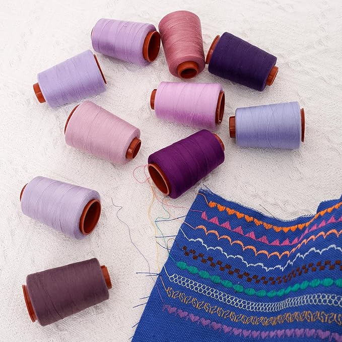 10 Pcs Sewing Thread, All Purpose Sewing Thread,40 wt, Assorted Colors Each 800 Yards of Polyester Threads for Sewing Machine, Hand Stitching, Quilting, Serger (Purple Color System)