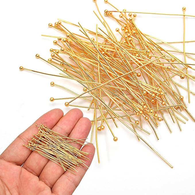 100pcs 18K Gold Filled Ball Pins Non Tarnish Craft Earring Bracelet Jewelry Making Accessories Supplies (50mm (1.96in), Gold-Ball Pin)