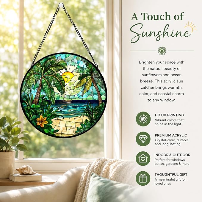 Sunset Beach Acrylic Suncatcher Faux Stained Glass Window Hanging 11.8" | - Image 6