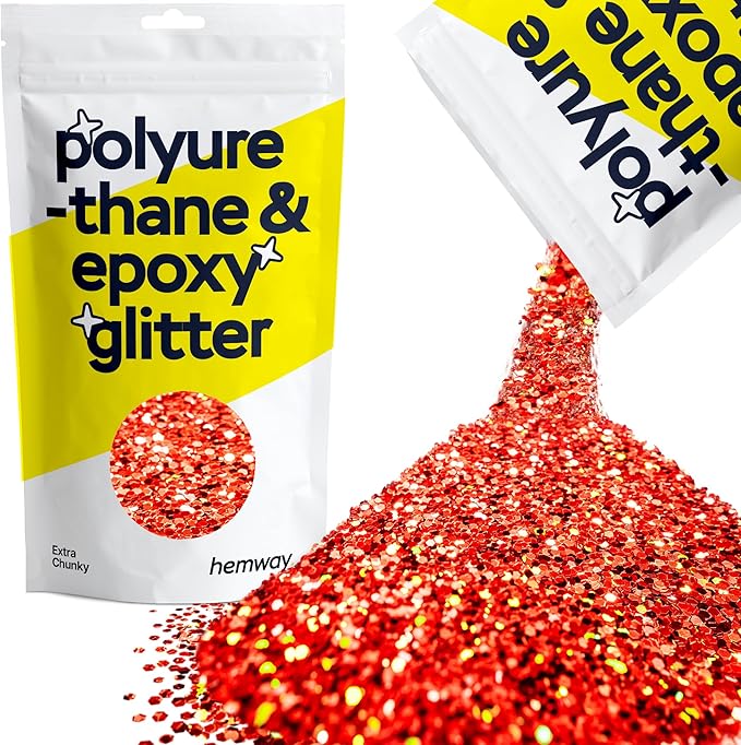 Hemway Polyurethane & Epoxy Resin Glitter 100g / 3.5oz Metallic Crystal Flake Additive for Flooring Jewelry Tumblers Glass Pigment - Extra Chunky (1/24" 0.040" 1mm) - Red Holographic