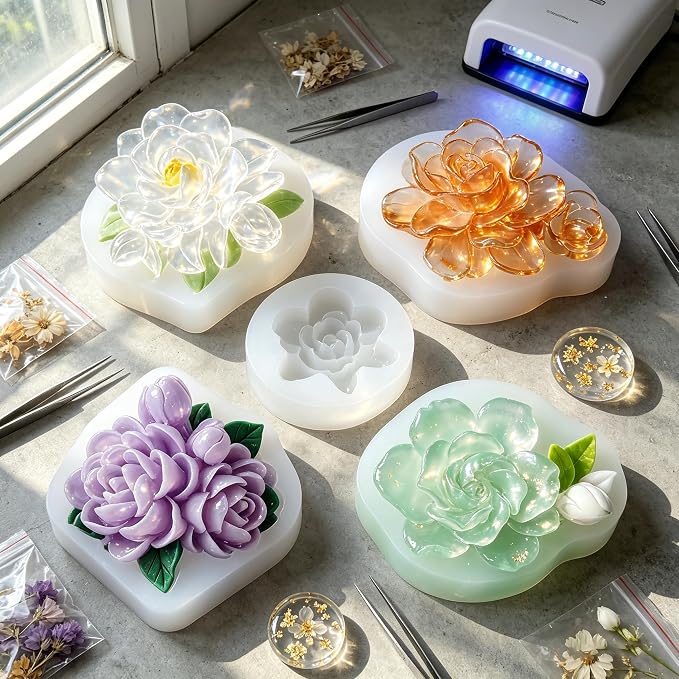 4 Pcs 3D Flower Candle Silicone Molds, Gardenia Shape - Image 7