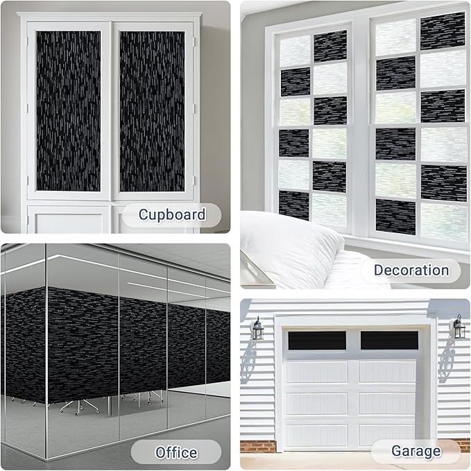 Haton Blackout Window Film, Black Out Window Cover, Sun Light Blocking Frosted Privacy for Glass Door, Heat Control Room Darkening Tint for Home Day Sleep, Non-Adhesive, Black 17.5" x 78.7"